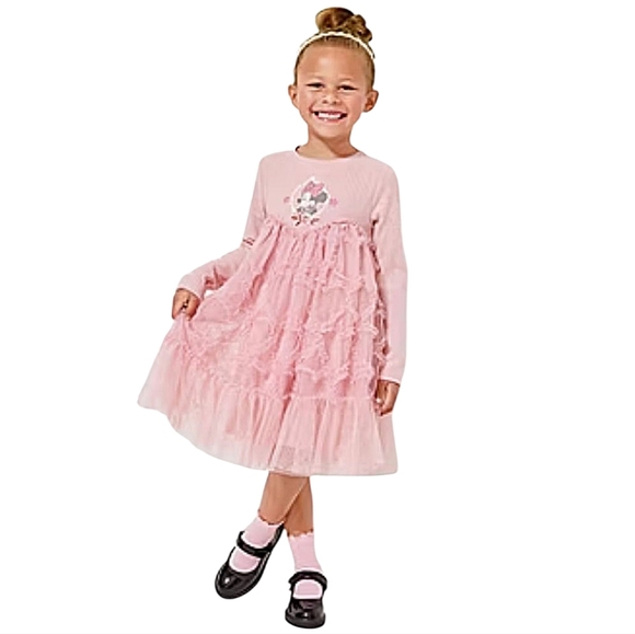 Disney Minnie Mouse Pink Long-Sleeve Tiered Tulle Toddler Little Girls Dress - Picture 3 of 6